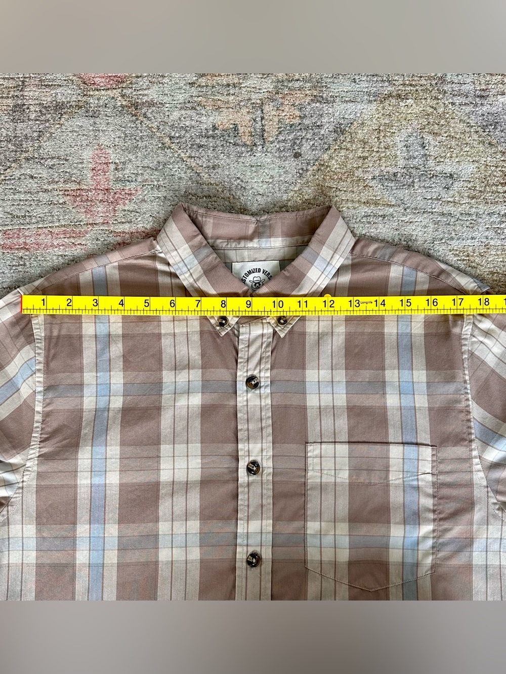 Casual Plaid Button-Down Shirt in Taupe Blue - Unbranded - Picture 4 of 7